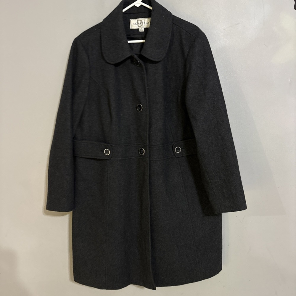 Donatella Wool Blend Long Coat Dark Gray Classic Winter Trench Coat Size XL